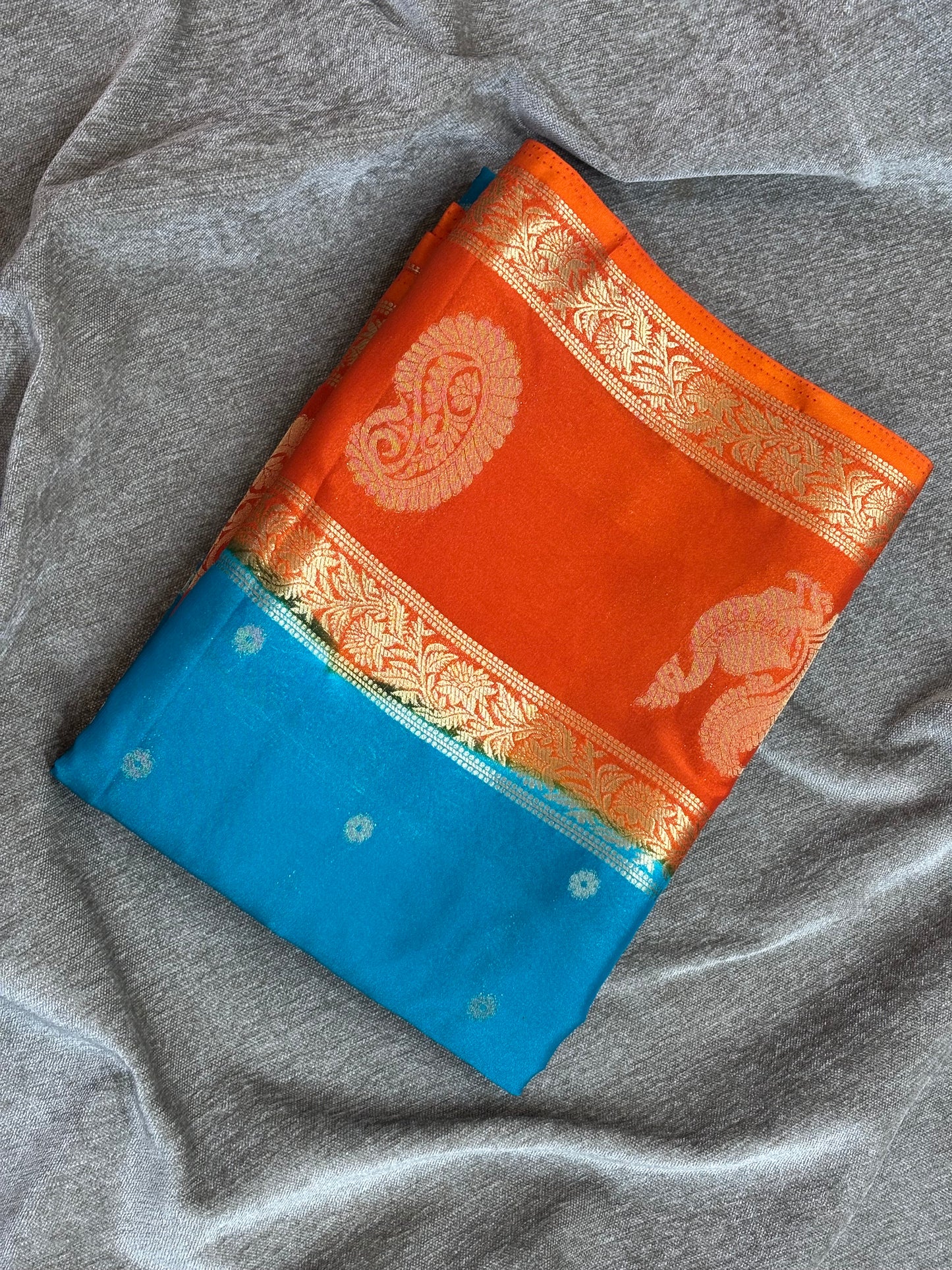 Premium semi mysore crepe silk saree with contrast blouse and rich pallu