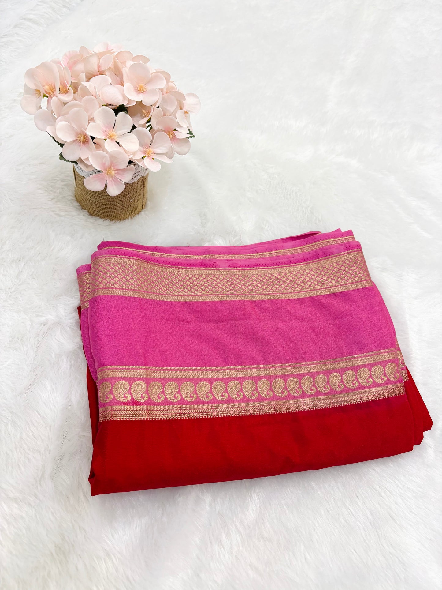 SEMI MYSORE CREPE SAREE IN CONTRAST