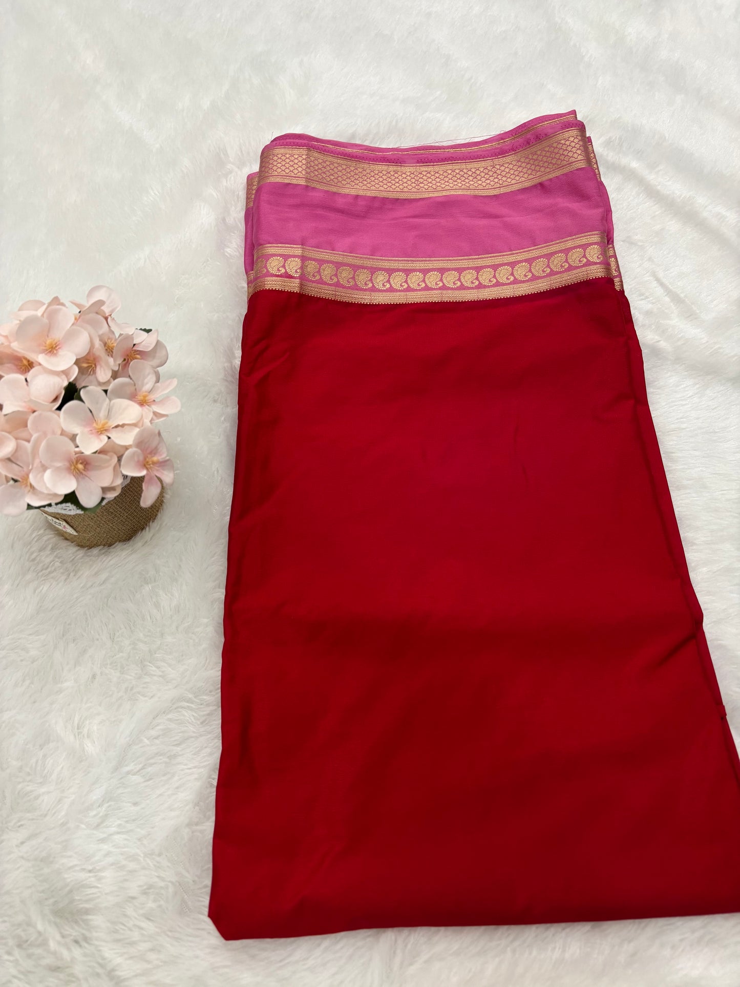 SEMI MYSORE CREPE SAREE IN CONTRAST