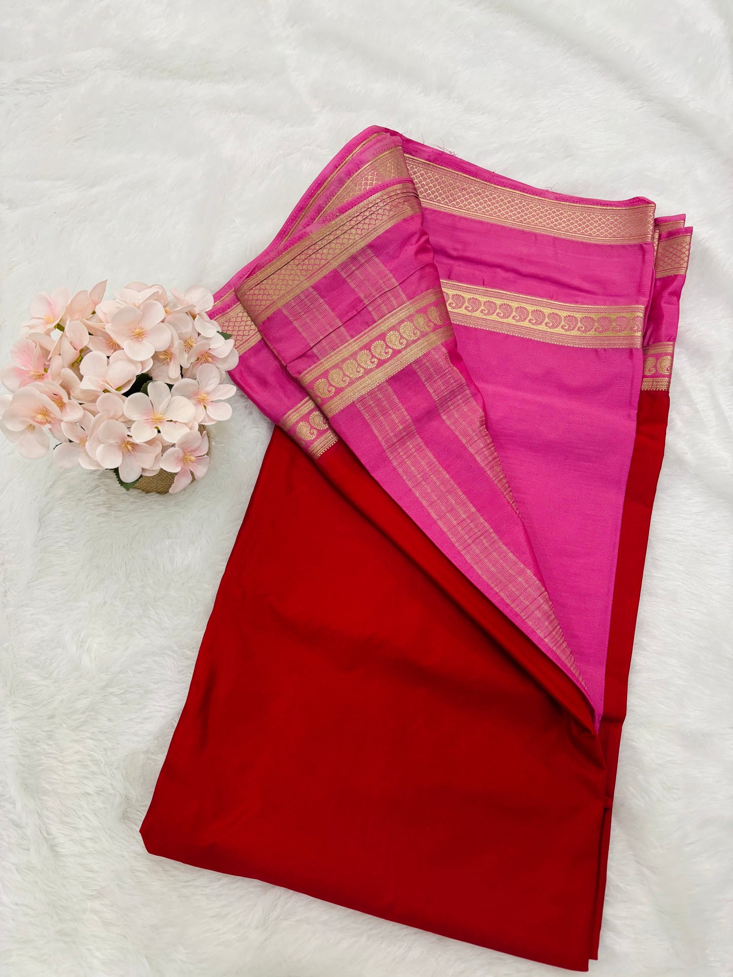 SEMI MYSORE CREPE SAREE IN CONTRAST