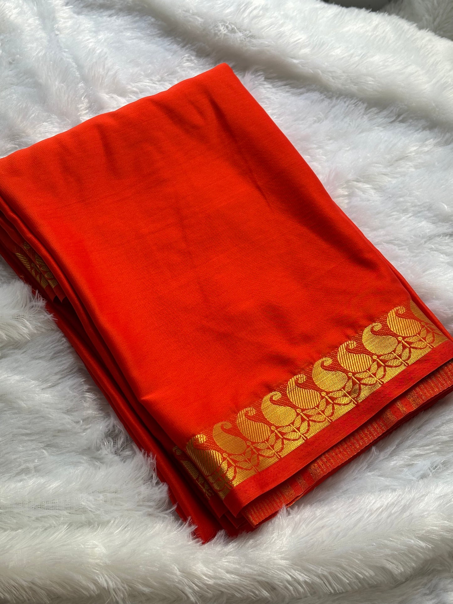 SEMI MYSORE SILK SAREE (MANGO BORDER) IN SELF