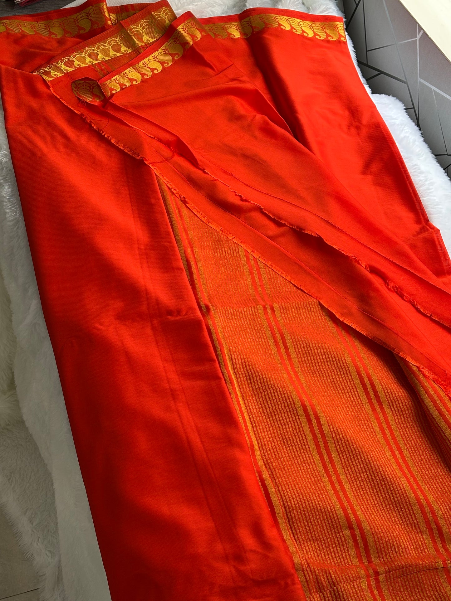 SEMI MYSORE SILK SAREE (MANGO BORDER) IN SELF