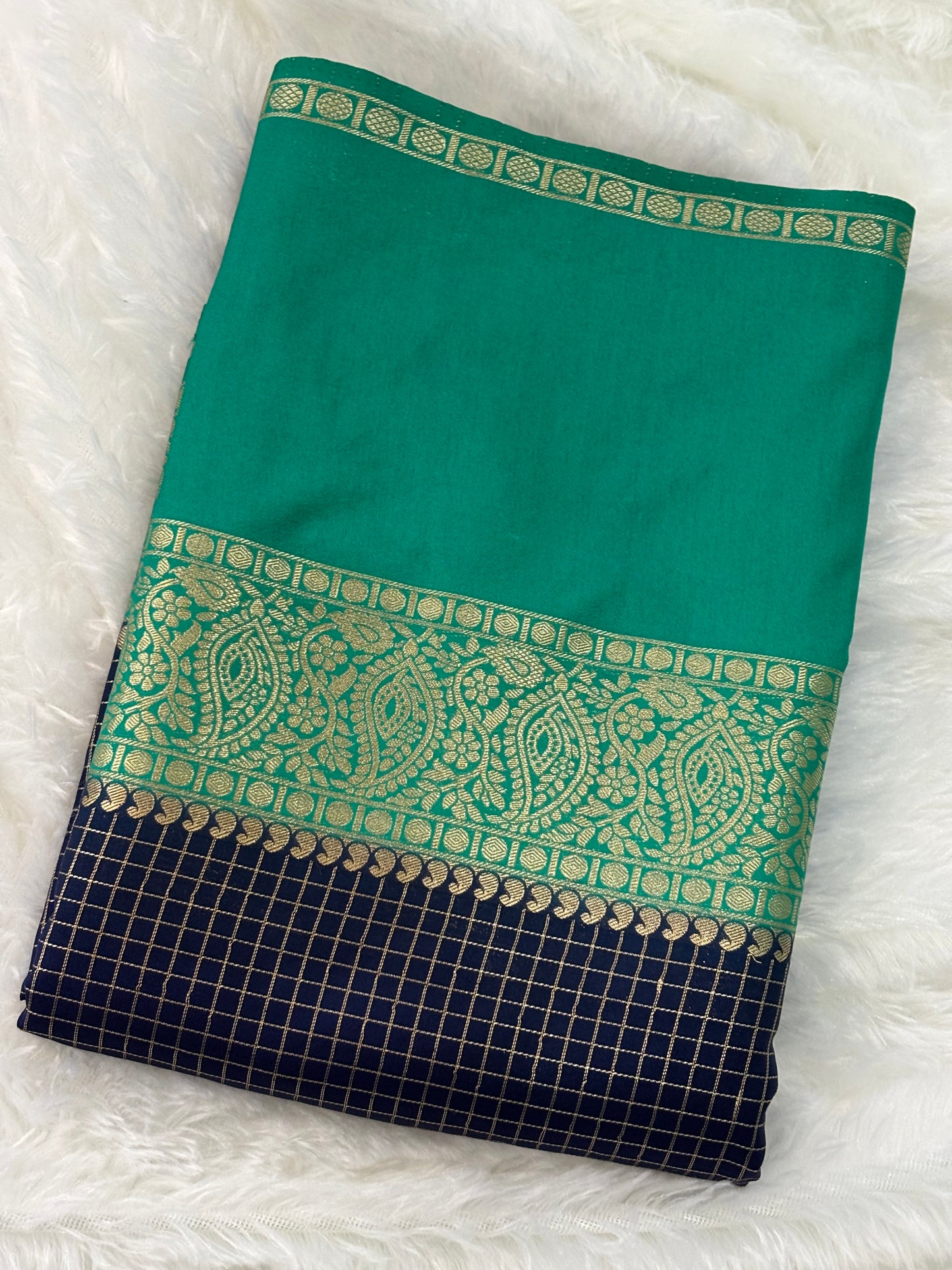 CHEX SEMI MYSORE CREPE SAREE IN CONTRAST (PREMIUM)