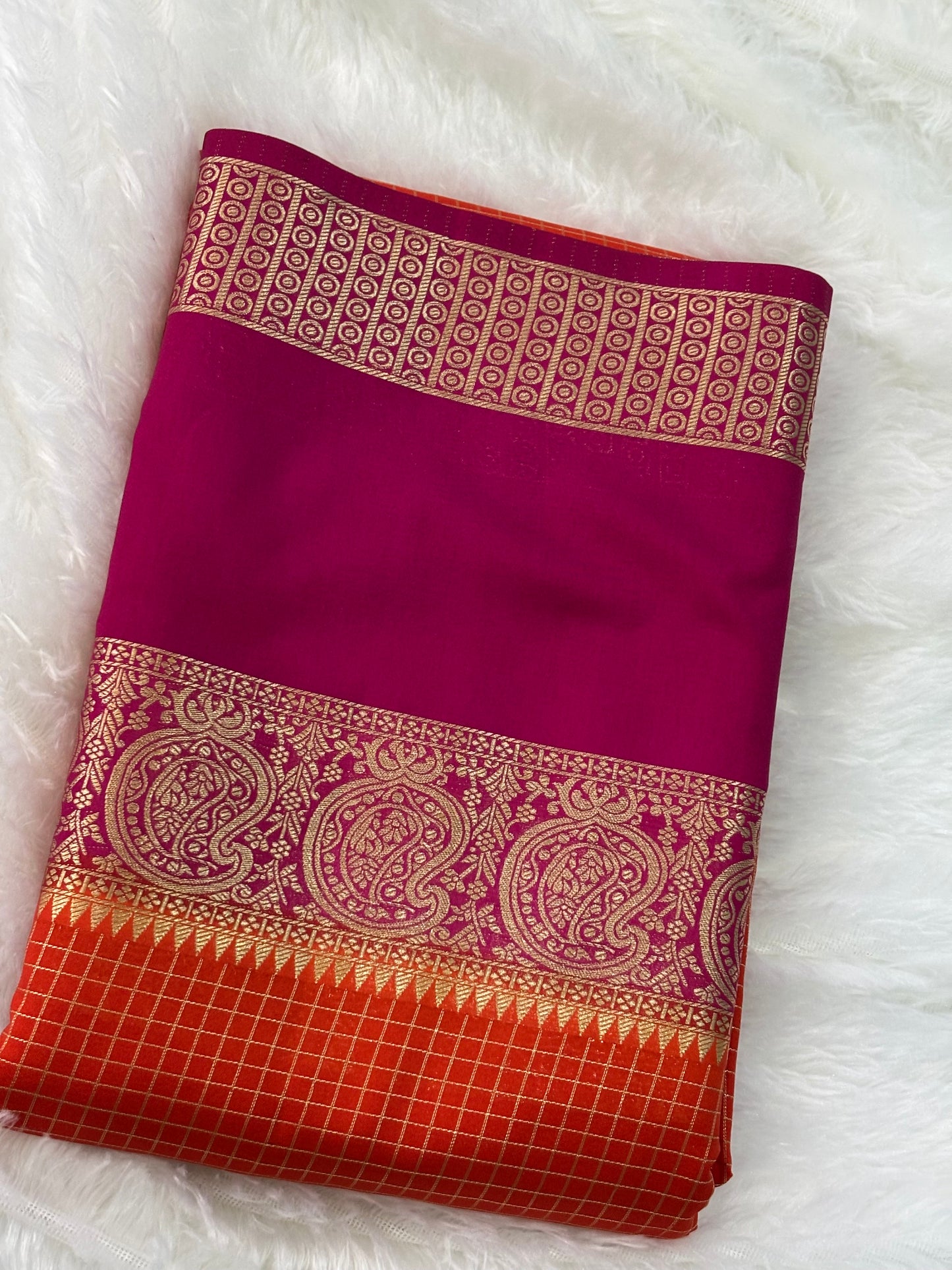 CHEX SEMI MYSORE CREPE SAREE IN CONTRAST (PREMIUM)