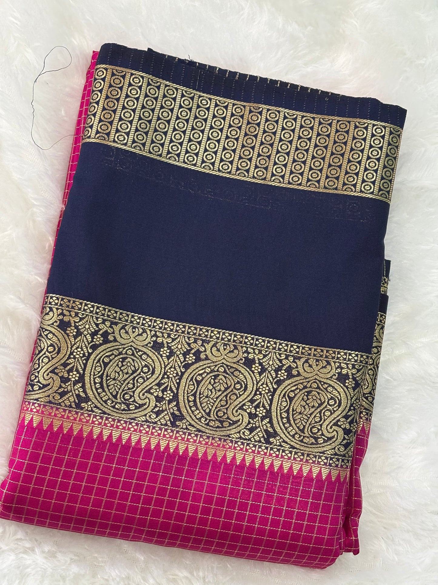 CHEX SEMI MYSORE CREPE SAREE IN CONTRAST (PREMIUM)