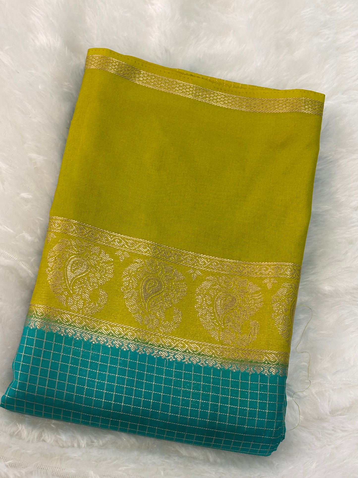 CHEX SEMI MYSORE CREPE SAREE IN CONTRAST (PREMIUM)