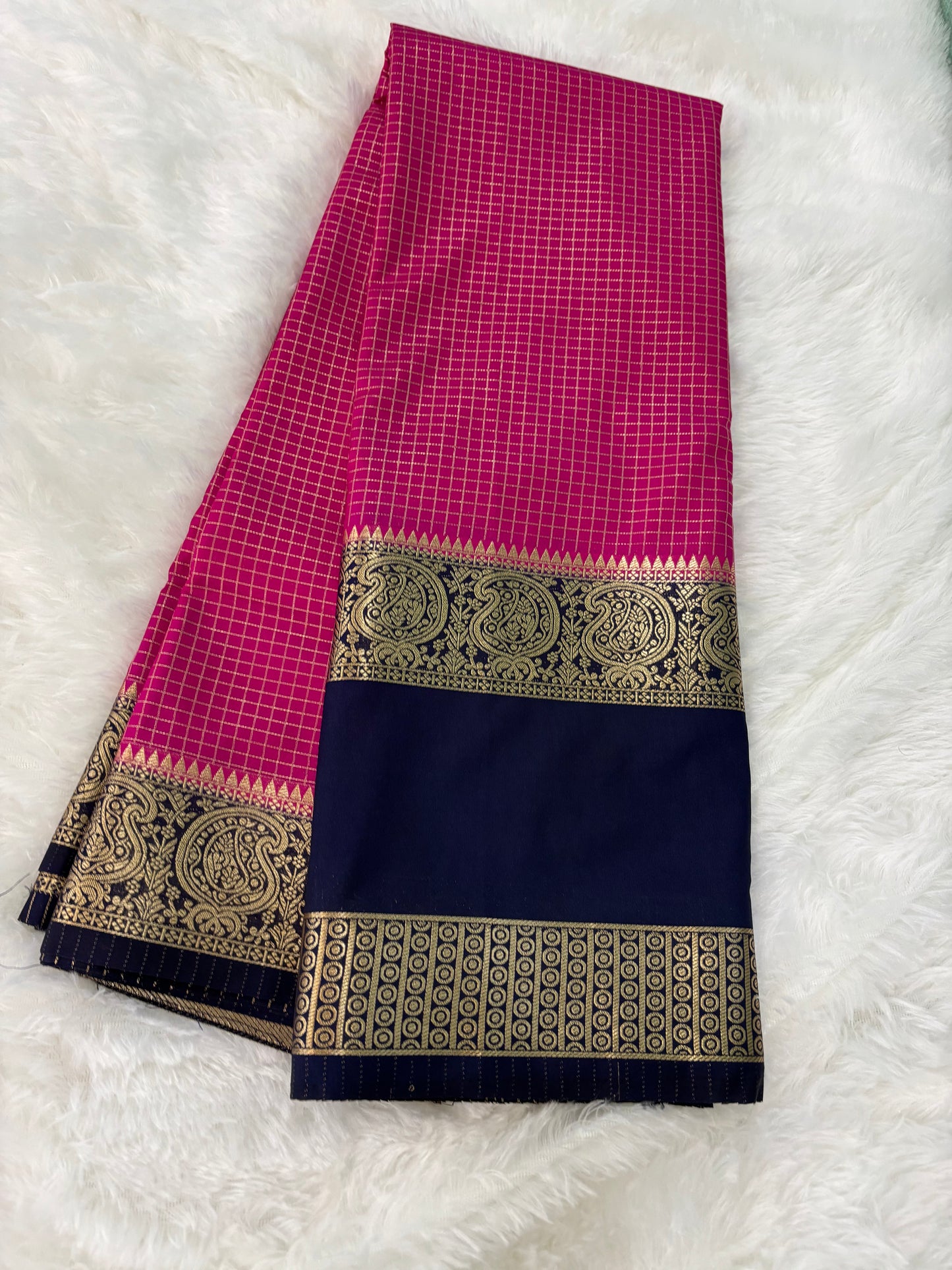 CHEX SEMI MYSORE CREPE SAREE IN CONTRAST (PREMIUM)