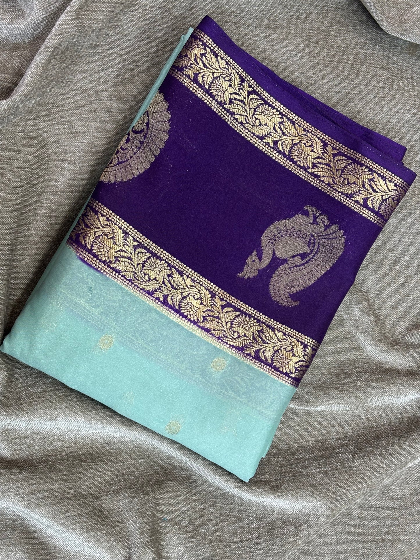 Premium semi mysore crepe silk saree with contrast blouse and rich pallu