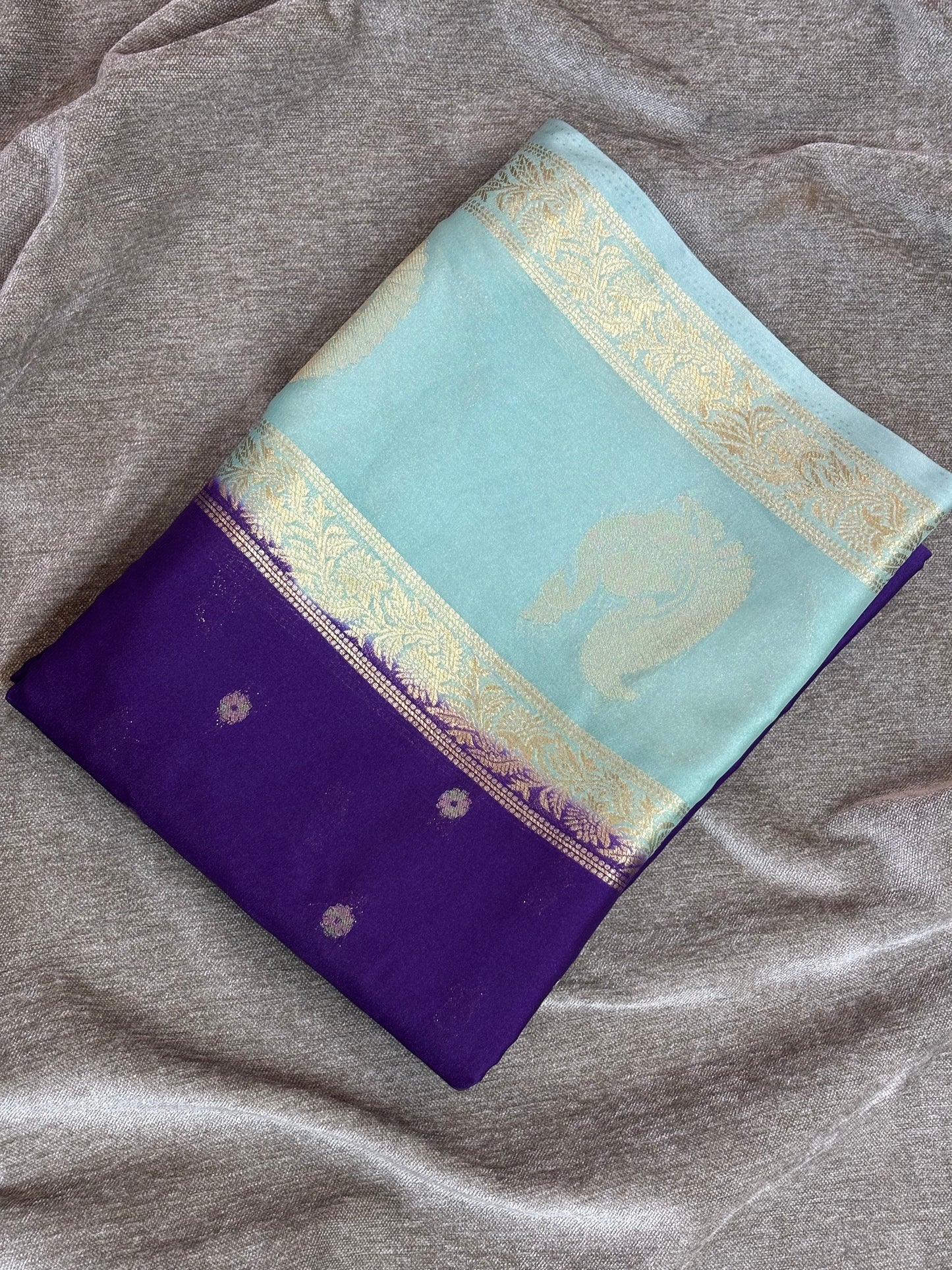 Premium semi mysore crepe silk saree with contrast blouse and rich pallu