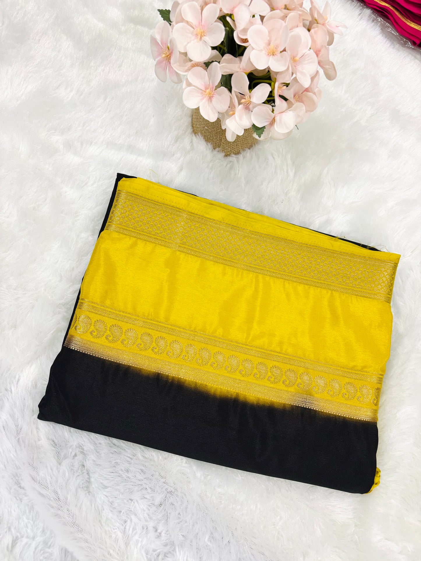 SEMI MYSORE CREPE SAREE IN CONTRAST