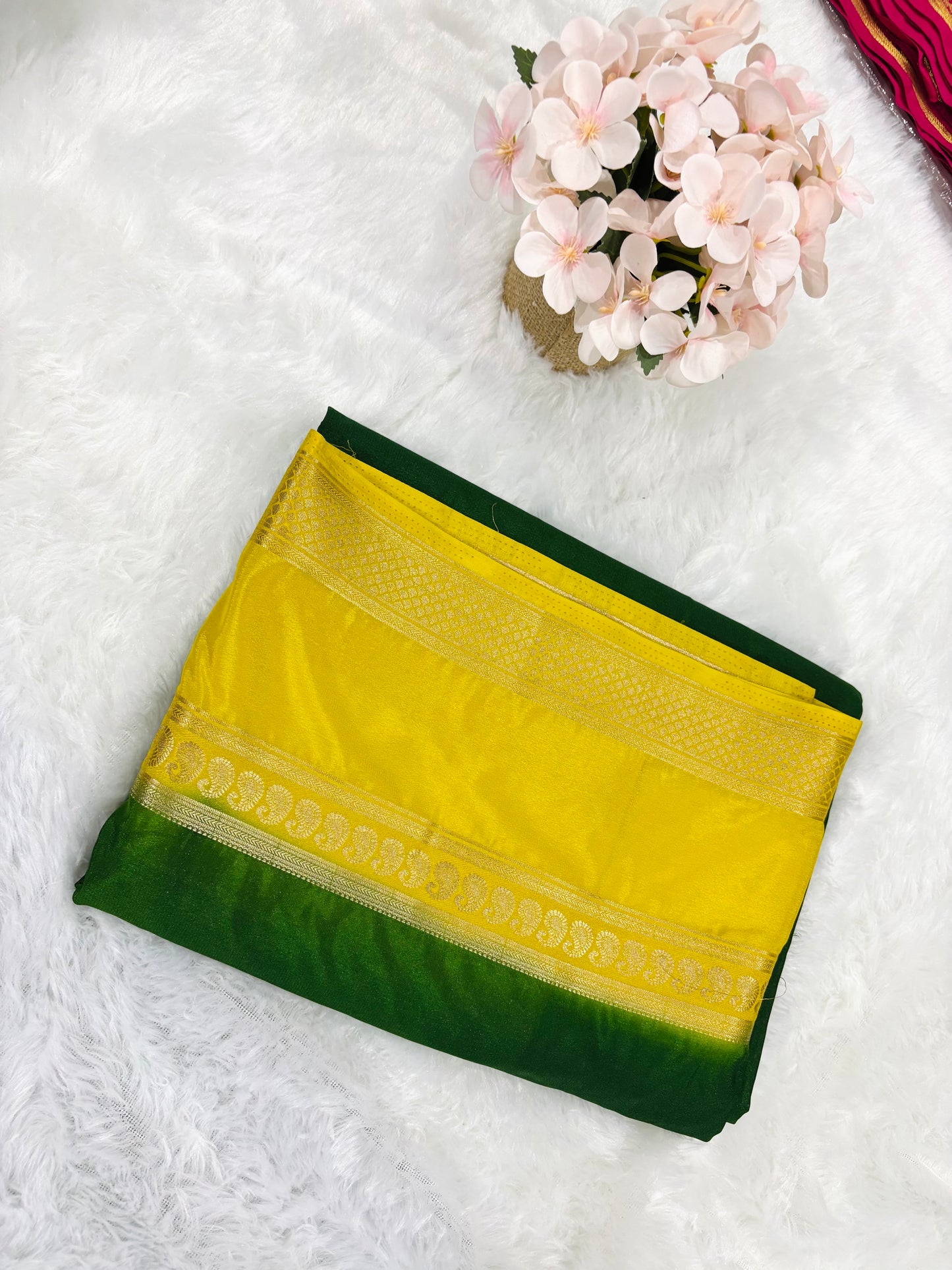 SEMI MYSORE CREPE SAREE IN CONTRAST
