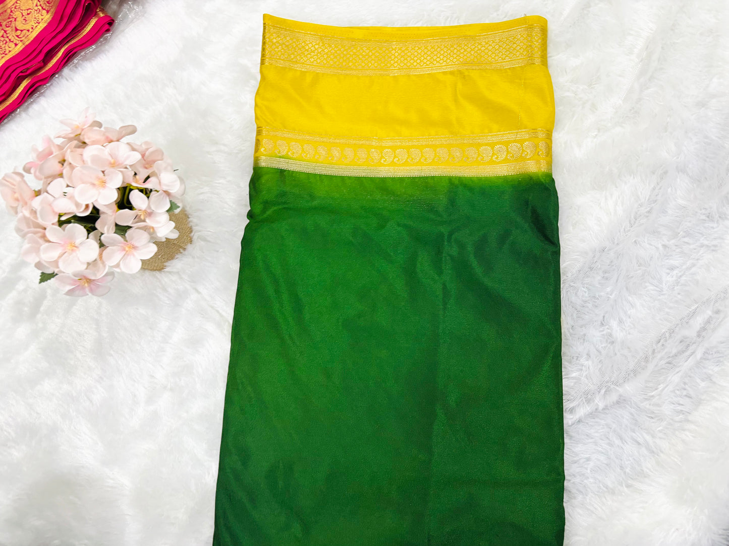 SEMI MYSORE CREPE SAREE IN CONTRAST