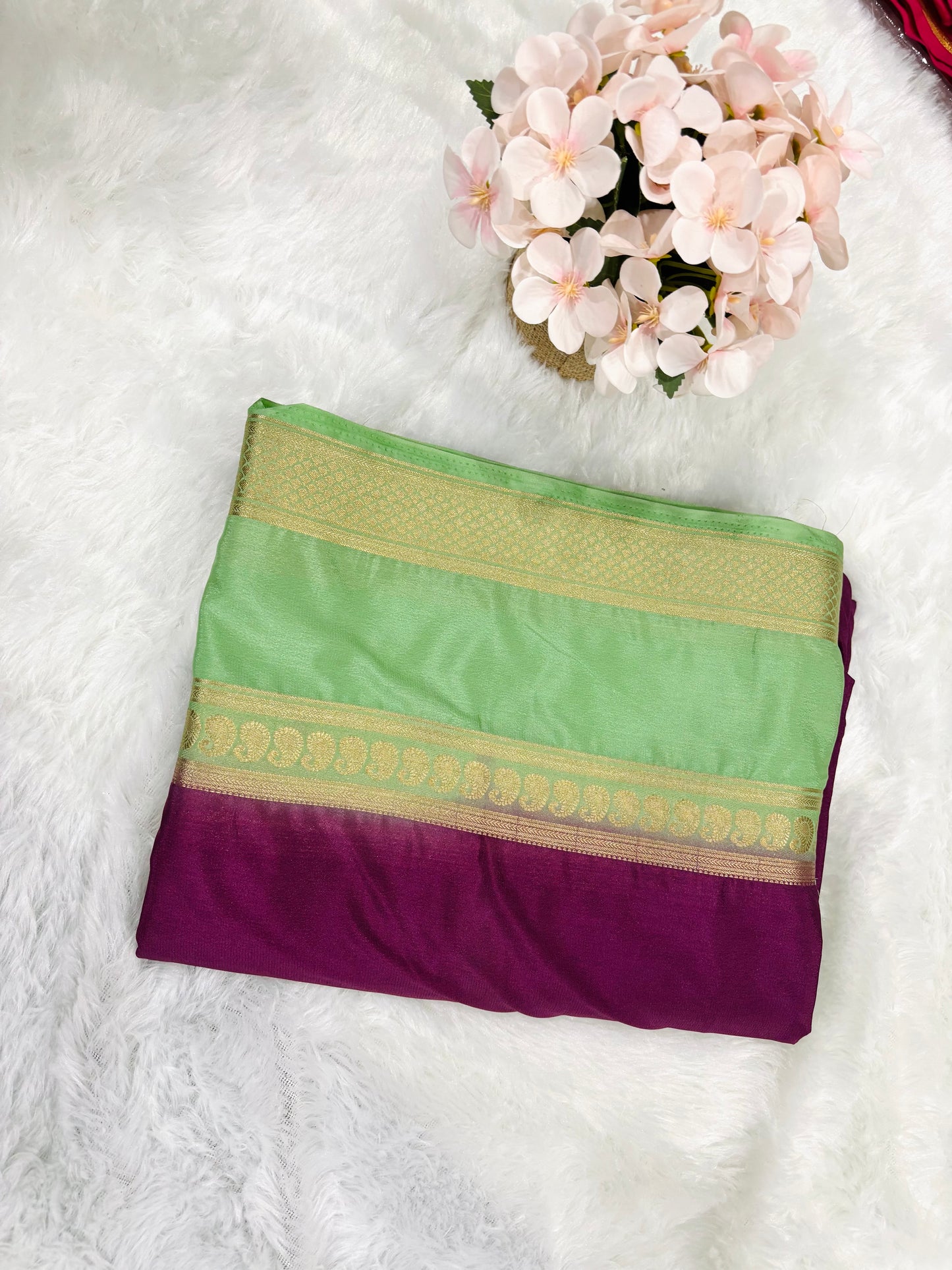 SEMI MYSORE CREPE SAREE IN CONTRAST