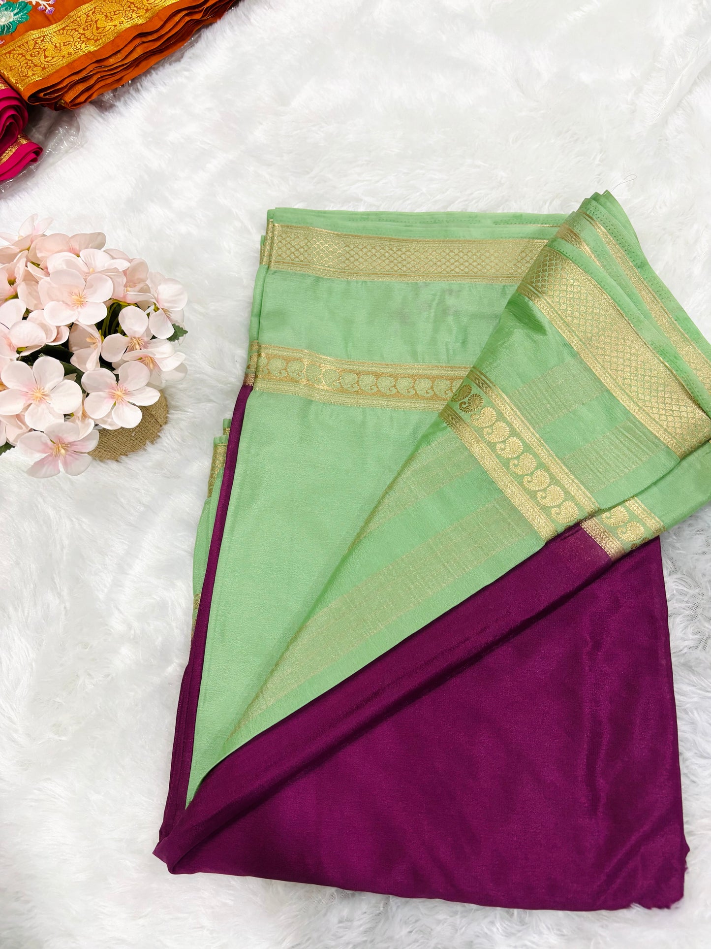 SEMI MYSORE CREPE SAREE IN CONTRAST