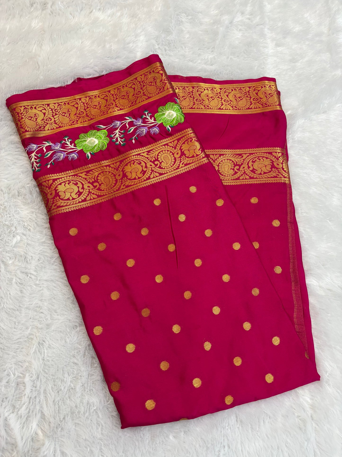 SEMI MYSORE CREPE PREMIUM (EMBROIDERY) SAREE
