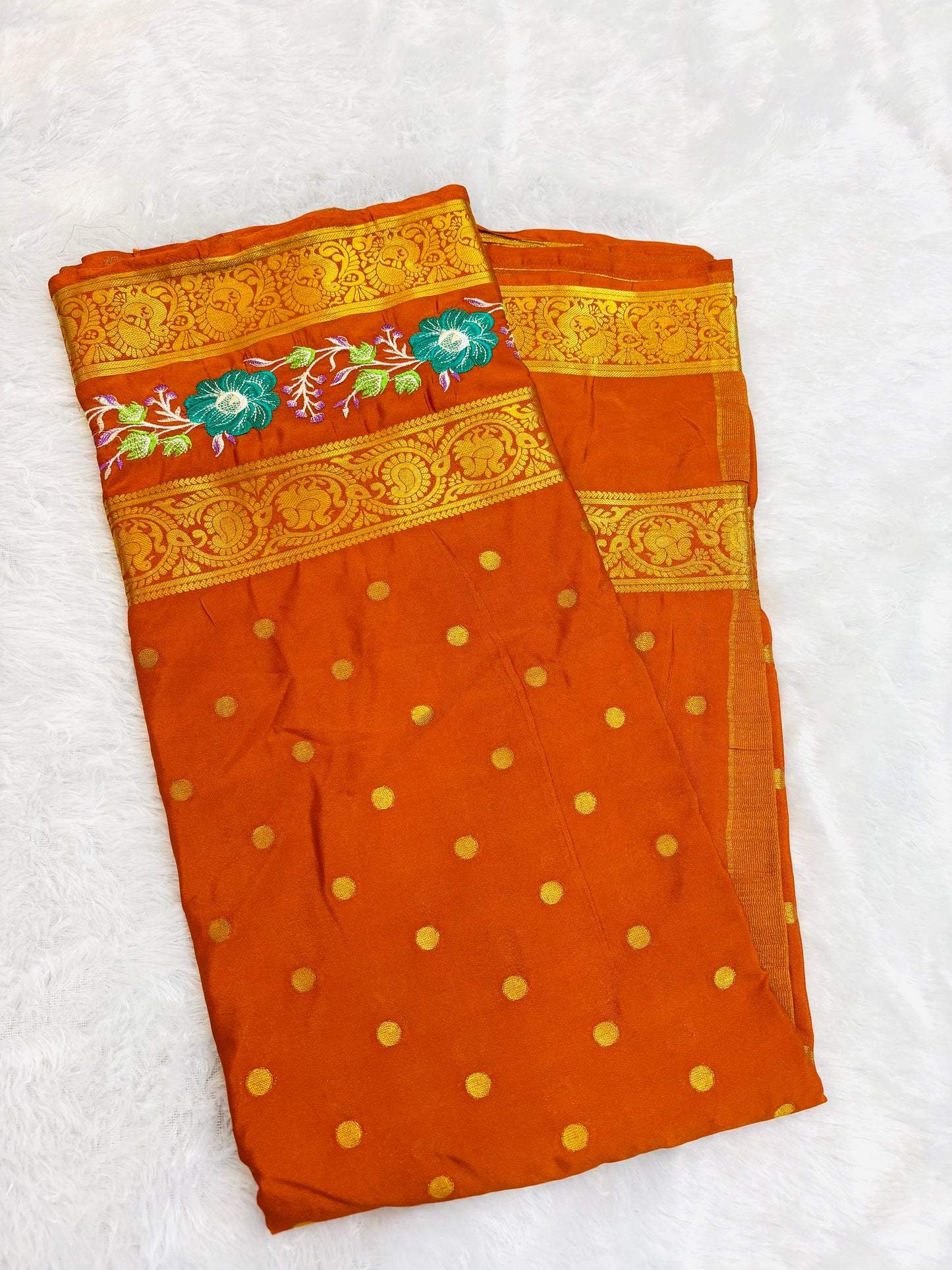 SEMI MYSORE CREPE PREMIUM (EMBROIDERY) SAREE