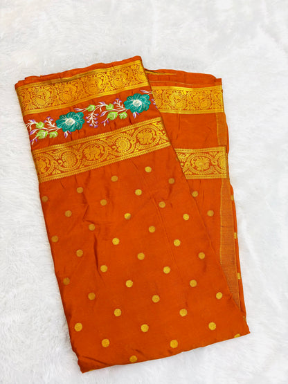 SEMI MYSORE CREPE PREMIUM (EMBROIDERY) SAREE