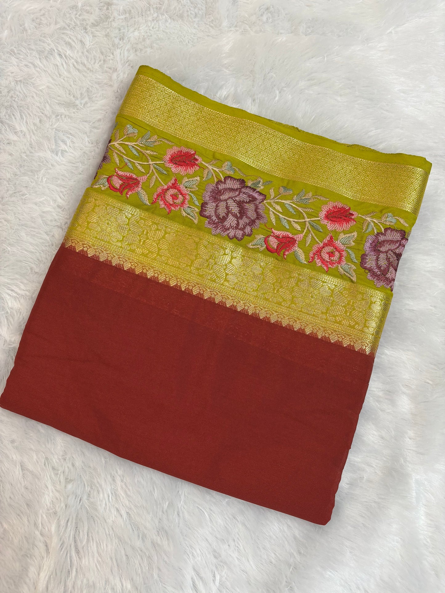 SEMI MYSORE CREPE PREMIUM (EMBROIDERY) SAREE