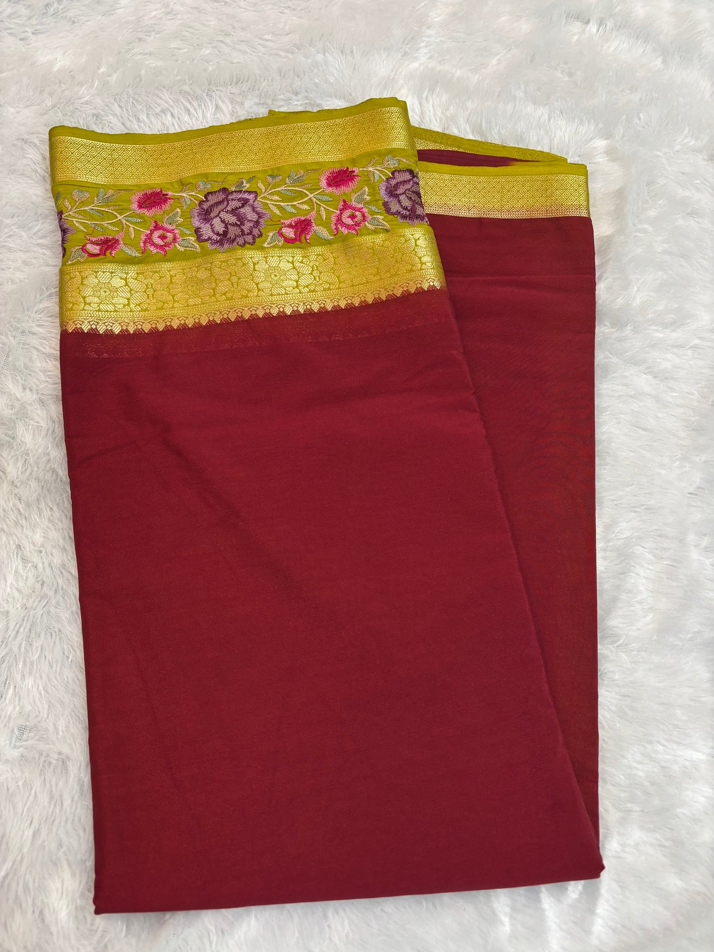 SEMI MYSORE CREPE PREMIUM (EMBROIDERY) SAREE