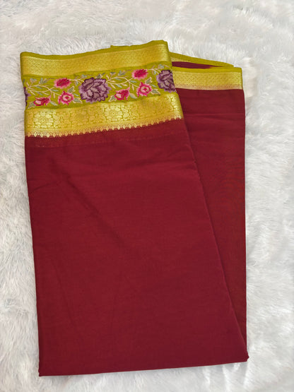 SEMI MYSORE CREPE PREMIUM (EMBROIDERY) SAREE