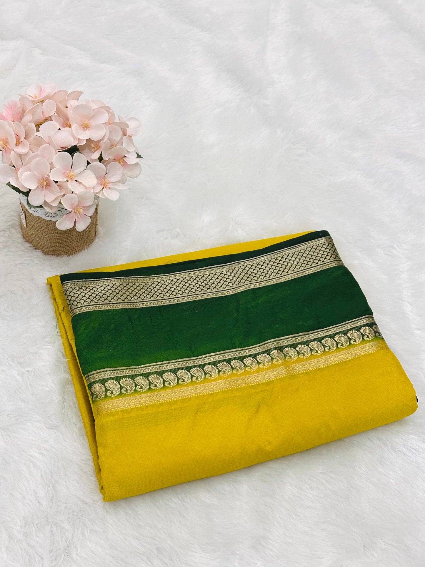 SEMI MYSORE CREPE SAREE IN CONTRAST