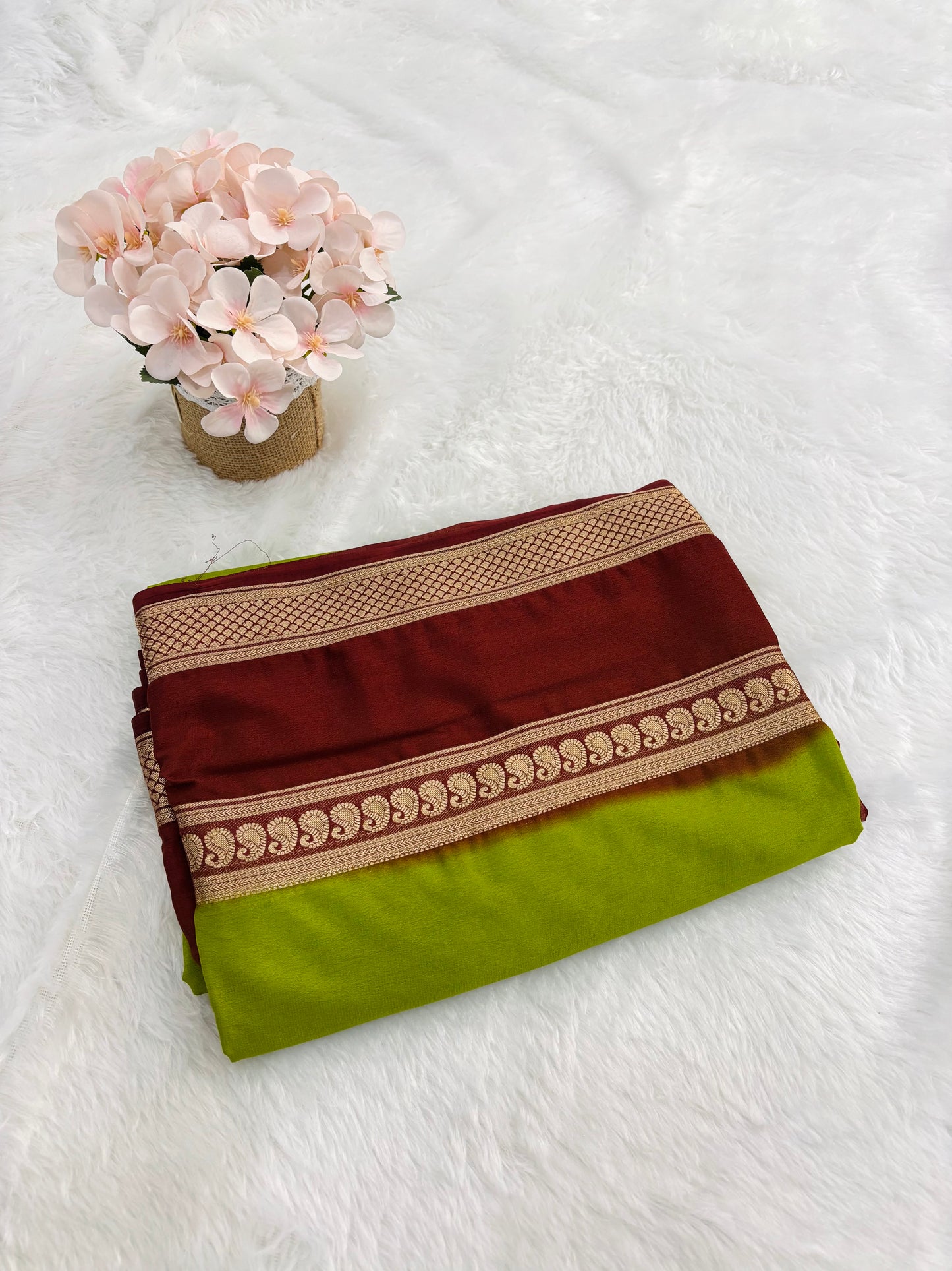 SEMI MYSORE CREPE SAREE IN CONTRAST