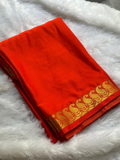SEMI MYSORE SILK SAREE (MANGO BORDER) IN SELF
