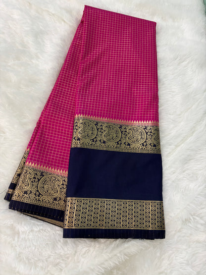 CHEX SEMI MYSORE CREPE SAREE IN CONTRAST (PREMIUM)