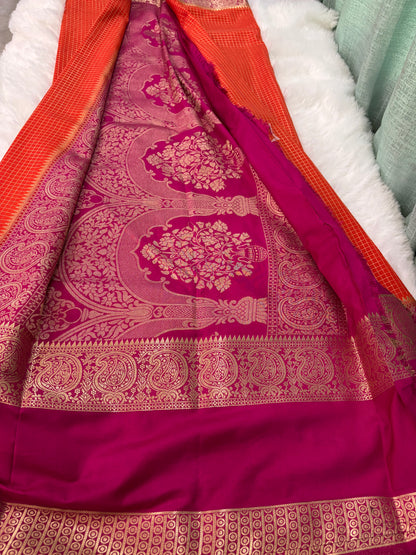 CHEX SEMI MYSORE CREPE SAREE IN CONTRAST (PREMIUM)
