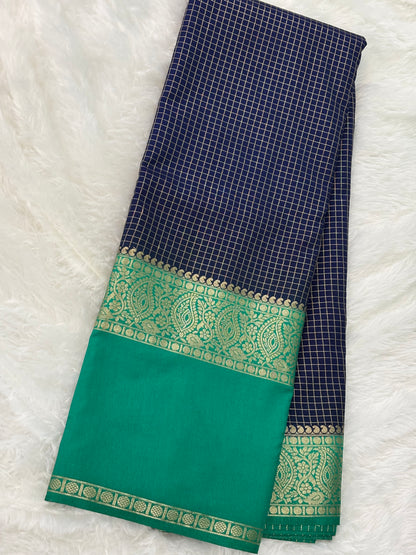 CHEX SEMI MYSORE CREPE SAREE IN CONTRAST (PREMIUM)